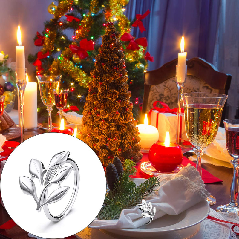 [Australia - AusPower] - WILLBOND Leaf Napkin Rings Holders Fall Party Napkin Rings for Christmas Thanksgiving Parties, Wedding Adornment, Table Decoration Accessories (Silver Leaf, 12) Silver 