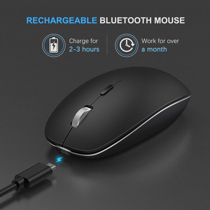 [Australia - AusPower] - Rechargeable Bluetooth Mouse, Dual Mode 2.4GHz Wireless Bluetooth Mouse for Laptop, MacBook, Windows-Black 