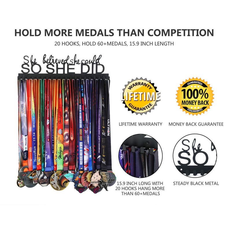 [Australia - AusPower] - Goutoports Medal Holder Display Hanger Frame for Sport Race Runner Rack-She Believed She Could -Sturdy Black Steel Metal Over 60 Medals Easy to Install 