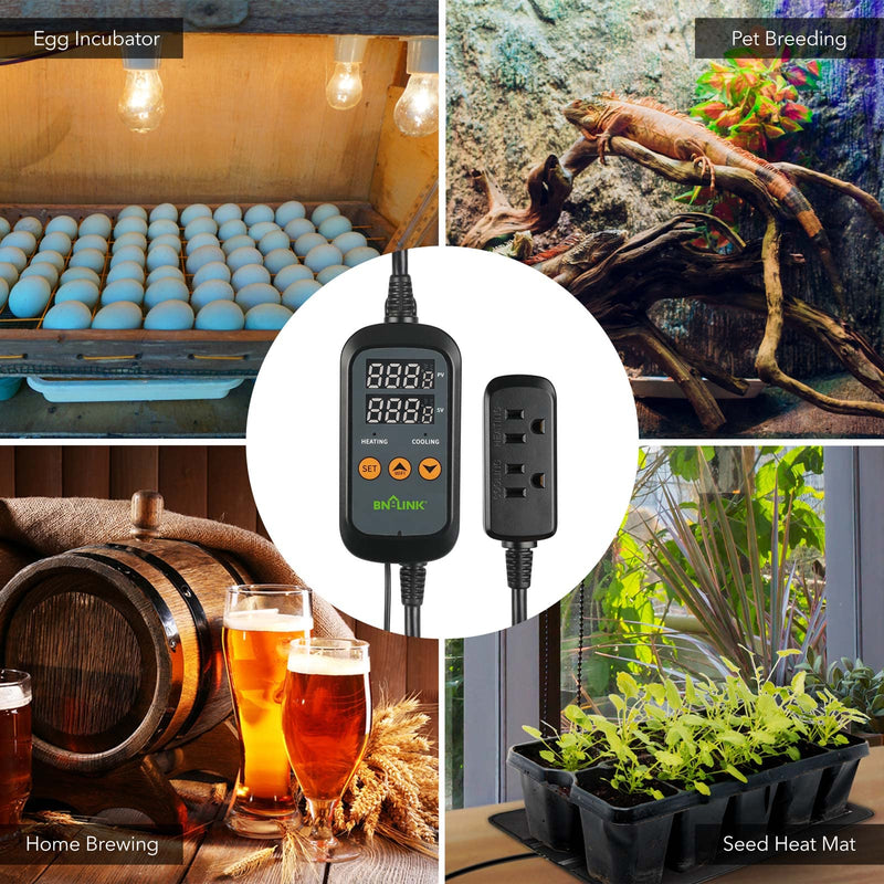 [Australia - AusPower] - BN-LINK Smart WiFi Digital Temperature Controller Heating Cooling, Works with Alexa and Google Home. For Reptiles Aquarium Carboy Homebrew Breeding Fermenter Seed Germination °C/°F -40-176°F 15A/1875W 