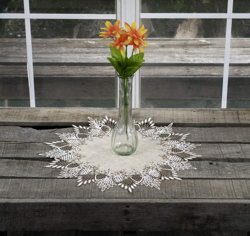 [Australia - AusPower] - Lace Doily 15 inches Neutral Earth Tones Table Topper Scarf Place Mat Round Doily 