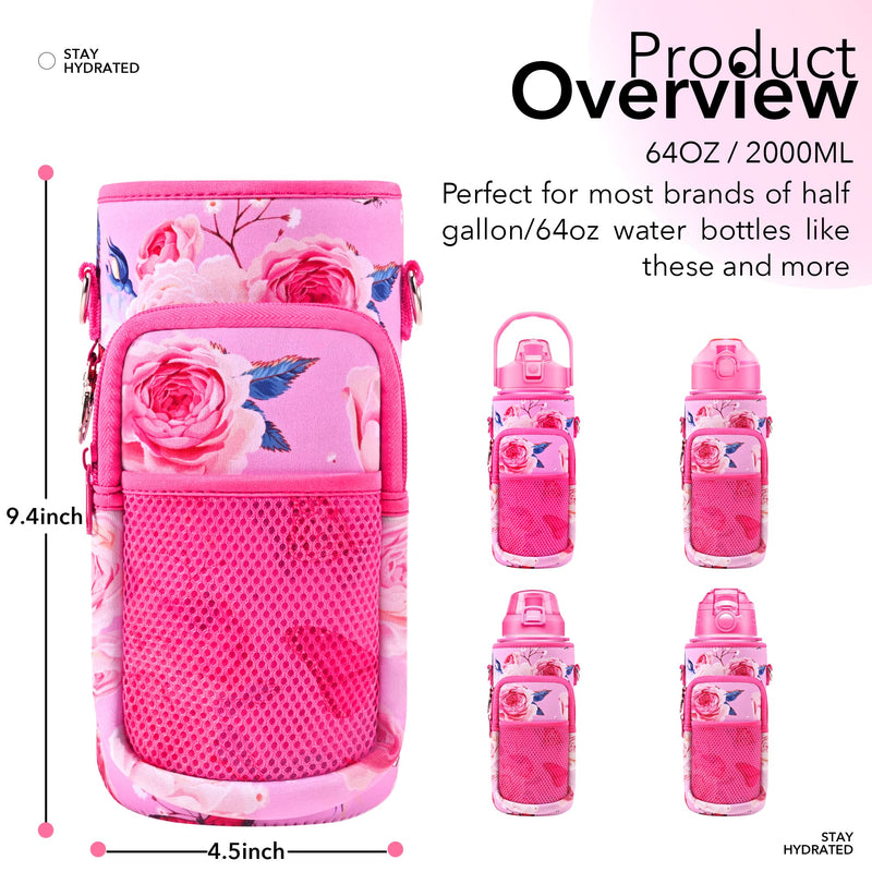 [Australia - AusPower] - Half Gallon Water Bottle Carrier Bag, Bottle Pouch Holder, Adjustable Shoulder Hand Strap 2 Pocket Sling Neoprene Sleeve Sports Water Bottle Accessories for Hiking Travelling &Camping 