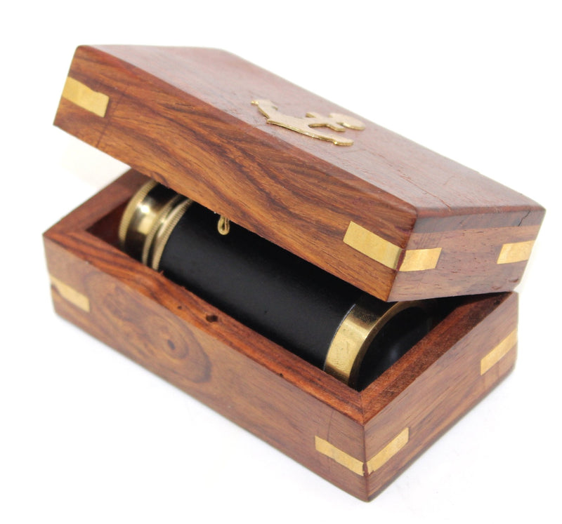 [Australia - AusPower] - 6 Inch Handcrafted Nautical Brass and Leather Spyglass Telescope with Rosewood Box 