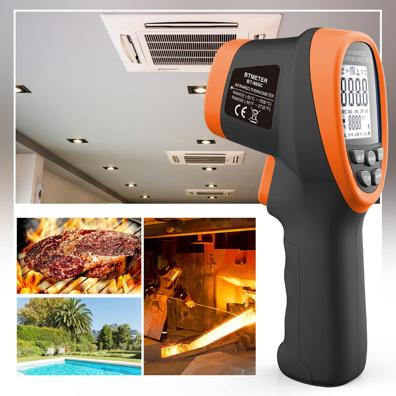 [Australia - AusPower] - Infrared Thermometer Gun - BTMETER 985C Non Contact 16:1 IR Laser Temperature Gun Digital Instant Read -50℃~800℃(-58℉~1472℉) for Food Cooking Kitchen Grilling HAVC(NOT for Human Temp Test) 