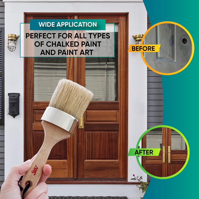 [Australia - AusPower] - Chalk and Wax Paint Brush Furniture - Painting or Waxing - Milk Paint - Dark or Clear Soft Wax - Home Decor Cabinets Stencils Woods - Natural Bristles 1 Small Round and 1 Large Oval Brushes 