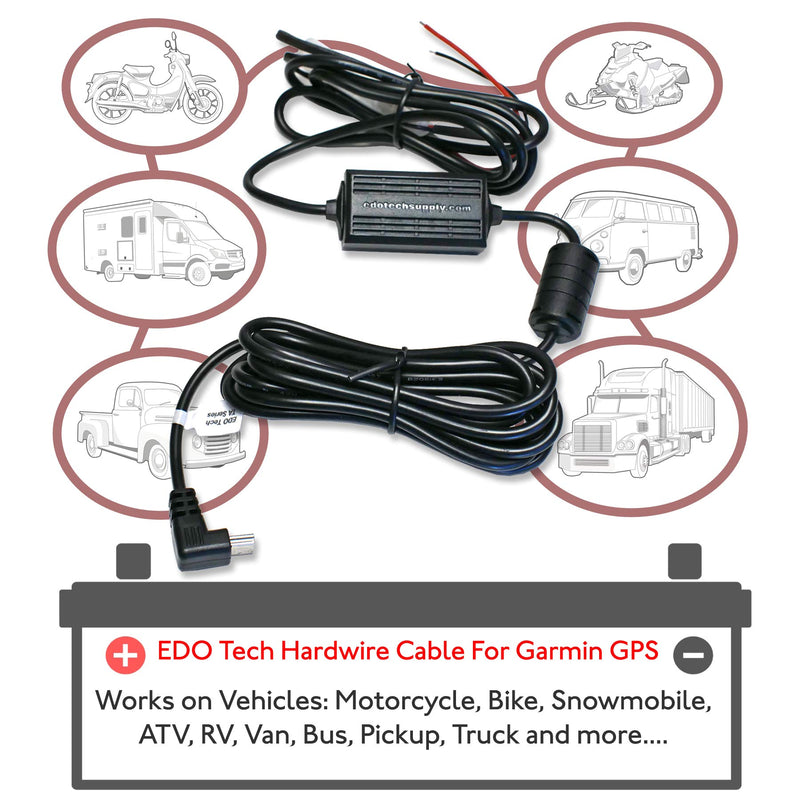 [Australia - AusPower] - EDO Tech Car Charger Power Cord Hardwire Kit for Garmin Nuvi DriveSmart 55lmt 56lmt 57lmt 58lmt 65lmt 66lmt 2495lmt 2497lmt 2539lmt 2555lmt 2557lmt 2589lmt 2597lmt 2598lmt 2599lmt Auto Motorcycle GPS 