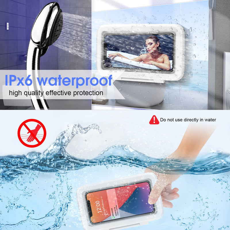 [Australia - AusPower] - Shower Phone Holder Waterproof 480° Rotation Shower Phone Case HD Touch Screen Wall Mount up to 6.8inch for iPhone 11 12 Pro XR XS MAX Samsung Galaxy S21,Pearl White Pearl White 