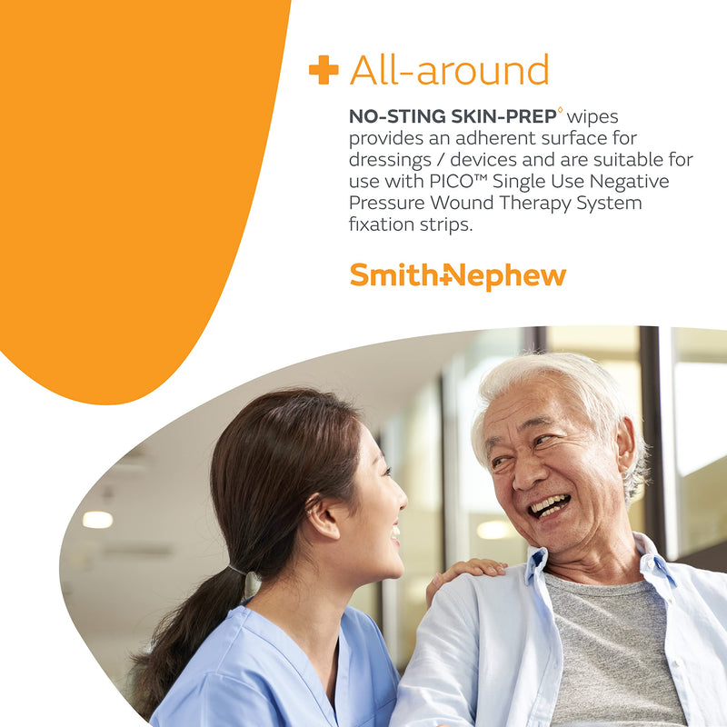 [Australia - AusPower] - Smith & Nephew NO-STING SKIN-PREP Wipes, Protective Dressing Wipes, Alcohol-Free Skin Barrier Film, Individually Wrapped, Box of 50 