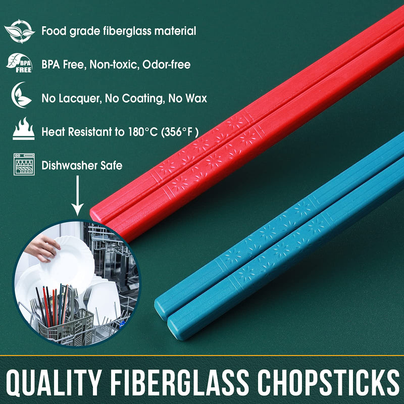 [Australia - AusPower] - Chopsticks, GLAMFIELDS 5 Pairs Premium Reusable Multicolour Chopsticks for Sushi Japanese Matte Anti-slip Chop Sticks with Gift Case Lightweight Dishwasher Safe, 9.6 Inch Multicolor 