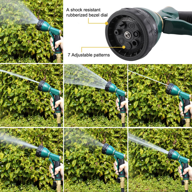 [Australia - AusPower] - FANHAO Garden Hose Nozzle Sprayer Heavy Duty, 100% Metal Spray Nozzle High Pressure Water Hose Nozzle with 7 Patterns for Watering Garden, Washing Cars and Showering Pets Green 