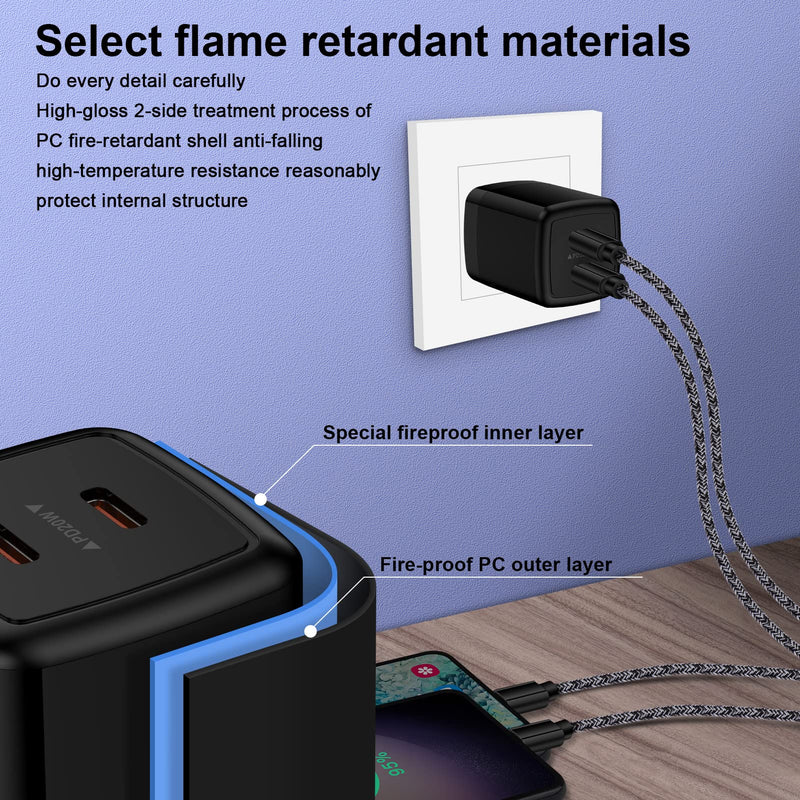 [Australia - AusPower] - Samsung Galaxy A54 5G Super Fast Charger 40W Android Phone Charger for A53 A13 A14 5G A34 S23Ultra S22 Google Pixel 7Pro 7a 7, Cell Phone Chargers Power Adapters Type C Charging USB C Block 2X6FT Cord 