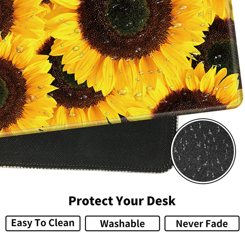 [Australia - AusPower] - Large Gaming Mouse Pad Non-Slip Keyboard Pad Soft Extended Desk Mat Desktop Writing Pad (31.5"×11.8") with Yellow Sunflower Design for Home & Office + Cup Coaster and Cute Stickers 