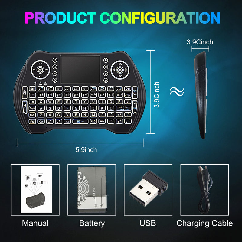 [Australia - AusPower] - Backlit Mini Wireless Keyboard with Touchpad Mouse Combo with Rechargable Li-ion Battery & Multi-Media Handheld Keyboard for Google Android TV Box Smart TV X-Box PC HTPC PS3 PAD Windows Linux MacOS 