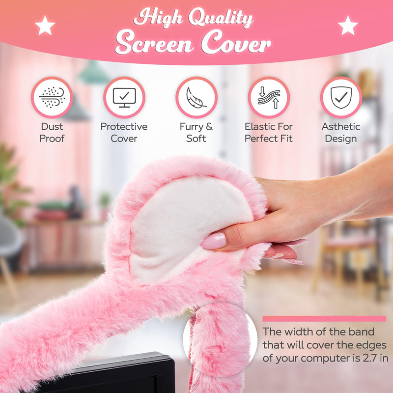 [Australia - AusPower] - Aspens Design Cute Kawaii Desk Accessory for 17"-24" Computer TV Monitor dust Cover Pink, Furry Fabric 