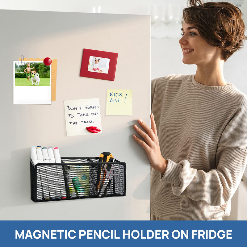 [Australia - AusPower] - Magnetic Pencil Holder, VICNOVA Metal Magnetic Pen Holder with Extra Strong Magnets/3+3 Generous Compartments, Magnetic Storage Basket Organizer to Hold Whiteboard Refrigerator Locker Accessories 