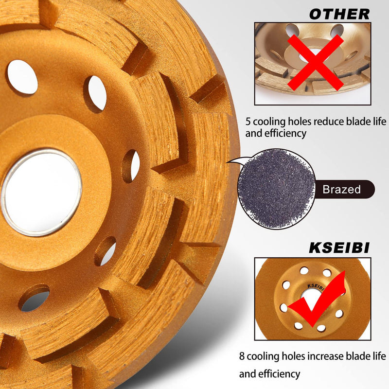 [Australia - AusPower] - KSEIBI 644030 Double Row Diamond Cup Wheel for Concrete Grinding 4-1/2 Inch, Stone, Cement, Marble, Rock, Granite Surface Aggressive Polishing Cleaning Angle Grinder Attachment 