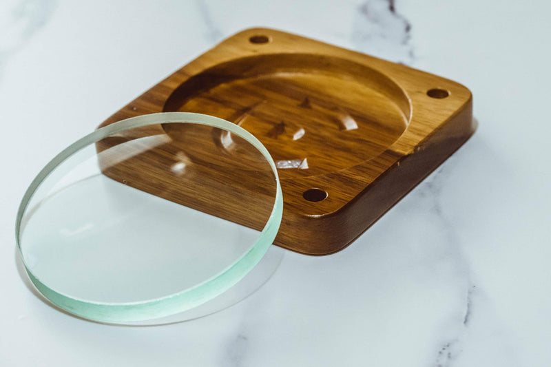 [Australia - AusPower] - Bruce Charles Designs Spinning Top Base - Precision-Machined Teak Top Spinning Base and Fused Silica Spinning Glass Double Concave Lens 100mm/4 Dia 300mm Focal Length - Best EDC Spin Top Lovers Gift 