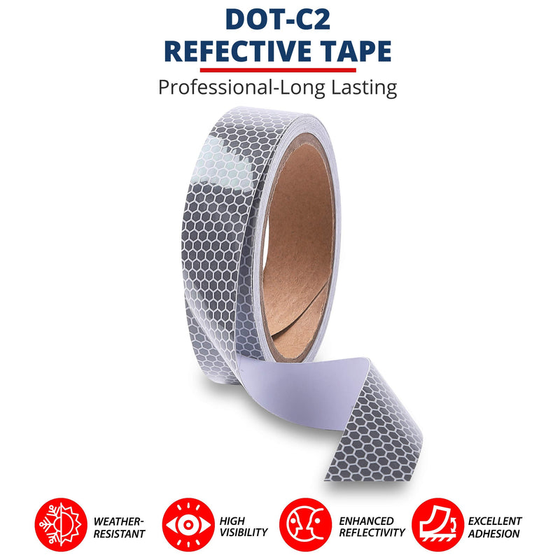 [Australia - AusPower] - X-BOSEAT White Reflective Tape 1inch x 15ft Reflector Tape Self Adhesive, Durable and Waterproof - DOT C2 for Marking Areas, Objects and Vehicles (1 in 15 ft) 1 in 15 ft 