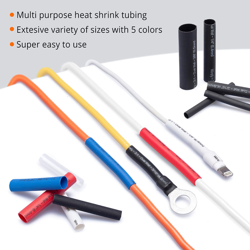 [Australia - AusPower] - Wirefy Heat Shrink Tubing Kit - 3:1 Ratio Adhesive Lined, Marine Grade Shrink Wrap - Automotive Industrial Heat-Shrink Tubing - Black, Red, White, Clear, Blue - 275 PCS 