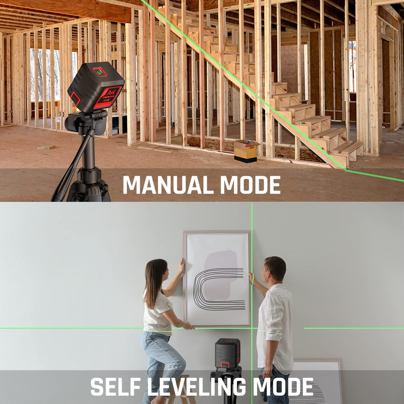 [Australia - AusPower] - Self Leveling Laser Level, Motovera 100ft/30m Laser Level Self leveling Green Cross Line, 4 Brightness Adjustment, Manual Self leveling and Pulse Mode, IP54 Waterproof Battery Carrying Bag Included 2Line-Green 