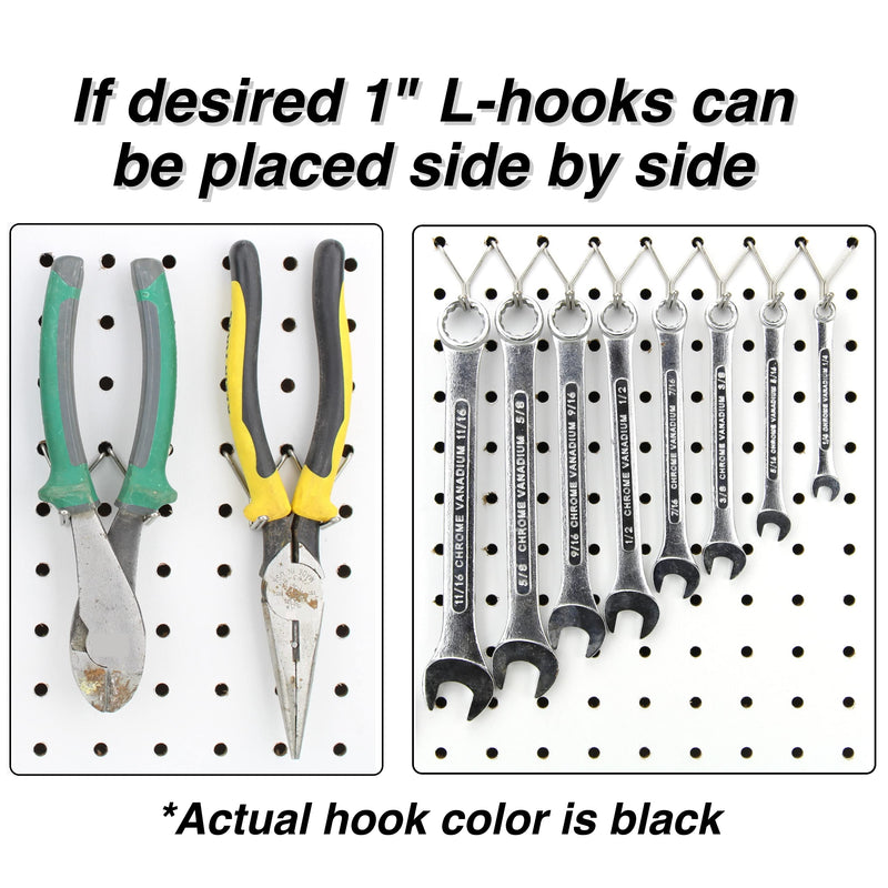 [Australia - AusPower] - Steel Pegboard Hooks 50-Pack 1" L-Hook - Will Not Fall Out - Fits Any Peg Board - Black - Organize Tools, Accessories, Workbench, Garage Storage, Kitchen, Craft or Hobby Supplies, Jewelry, Retail 1” - 50Pack 