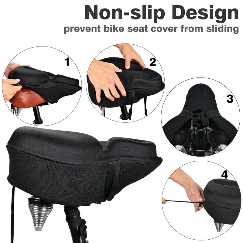 [Australia - AusPower] - DAWAY Comfortable Exercise Bike Seat Cover - C6 Large Wide Foam & Gel Padded Bicycle Saddle Cushion for Women Men Everyone, Fits Spin, Stationary, Cruiser Bikes, Indoor Cycling, Soft 