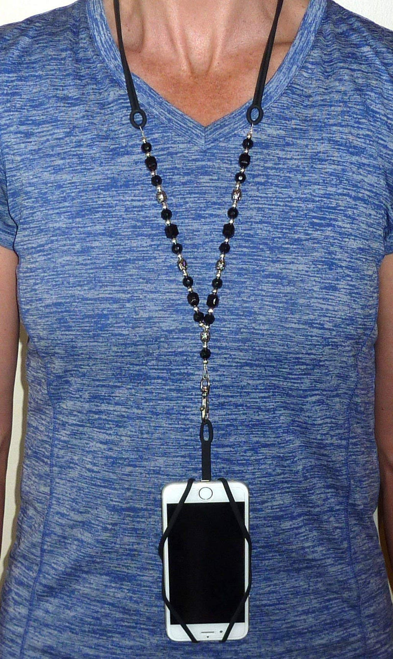 [Australia - AusPower] - Beaded Fashion Women's Universal lanyard 34", Strong Light weight Silicone strap, Phones, Multiple Keys and ID's (Black Beaded) Black Beaded 