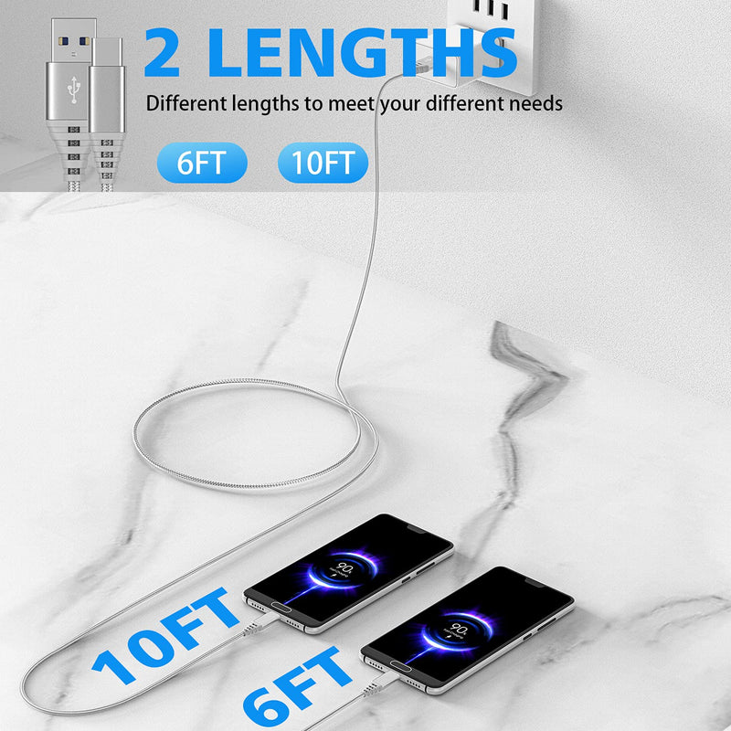 [Australia - AusPower] - Extra Long USB Type C Cable 10FT+6FT Charger Cord for Samsung Galaxy A52 A42 5G/A51 A71 5G UW A11,LG Velvet 5G/G8X G8 V60 V50 V40 V35 G7 Thinq V20 V30 V30S,USBC to A Cable Fast Charge,Durable Braided 