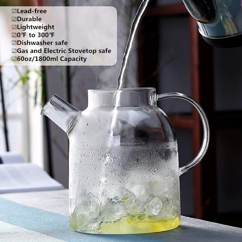 [Australia - AusPower] - Acoode Glass Water Pitcher with Bamboo Lid Large Capacity Cold Water Tea Pot with Filter for Hot/Cold Water and Iced Tea 1200ML/40Oz (1800ML/60Oz) 1800ML/60Oz 