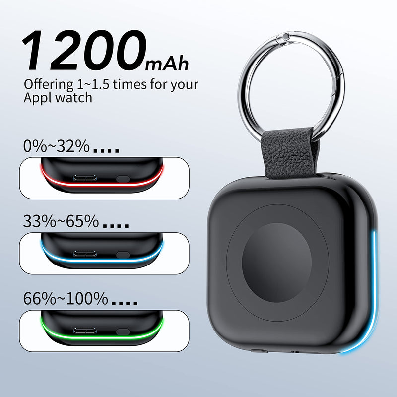 [Australia - AusPower] - HUOTO Portable Charger for Apple Watch,Wireless Magnetic iWatch Charger 1200mAh Power Bank Travel Keychain Accessories Smart Watch Charger for Apple Watch Series 8/7/6/5/4/3/2/SE/Ultra Black 