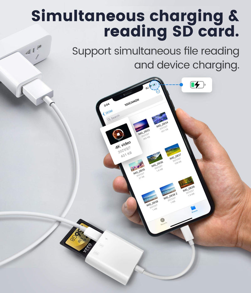 [Australia - AusPower] - SD Card Reader for iPhone iPad,Oyuiasle Trail Game Camera Micro SD Card Reader Viewer,SLR Cameras SD Reader with Dual Slot,Photography Memory Card Adapter,Plug and Play 
