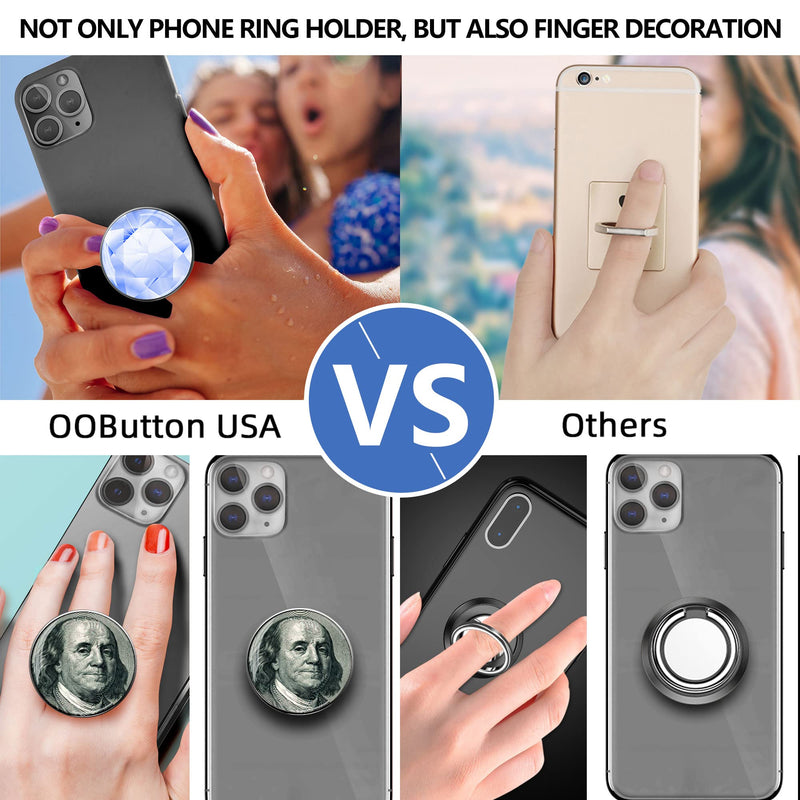 [Australia - AusPower] - Cell Phone Ring Holder -Benjamin Franklin on US Dollar, Phone Finger Ring with 3D Crystal Photo, Adjustable & Foldable Stand for iPhone, Ring for Back of Phone & Tabelt (OOBUTTON USA, Black) Benjamin Franklin -Black 