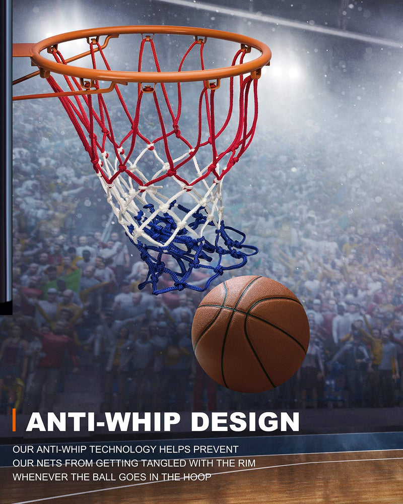 [Australia - AusPower] - XXXYYY Basketball Net Replacement Heavy Duty, 2022 Professional On-Court Quality [6.88Ounce], Fits Outdoor Indoor Standard Rim, All Weather Anti Whip -12 Loops (Red White Blue) 