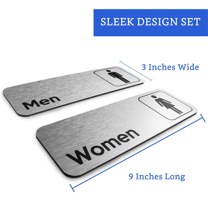[Australia - AusPower] - Brushed Aluminum Restroom Signs (Set of 2) - Men and Women Modern Restroom Sign - Bathroom Sign Decor - Bathroom Door Signs - Restroom Signs for Business - Bathroom Signage 