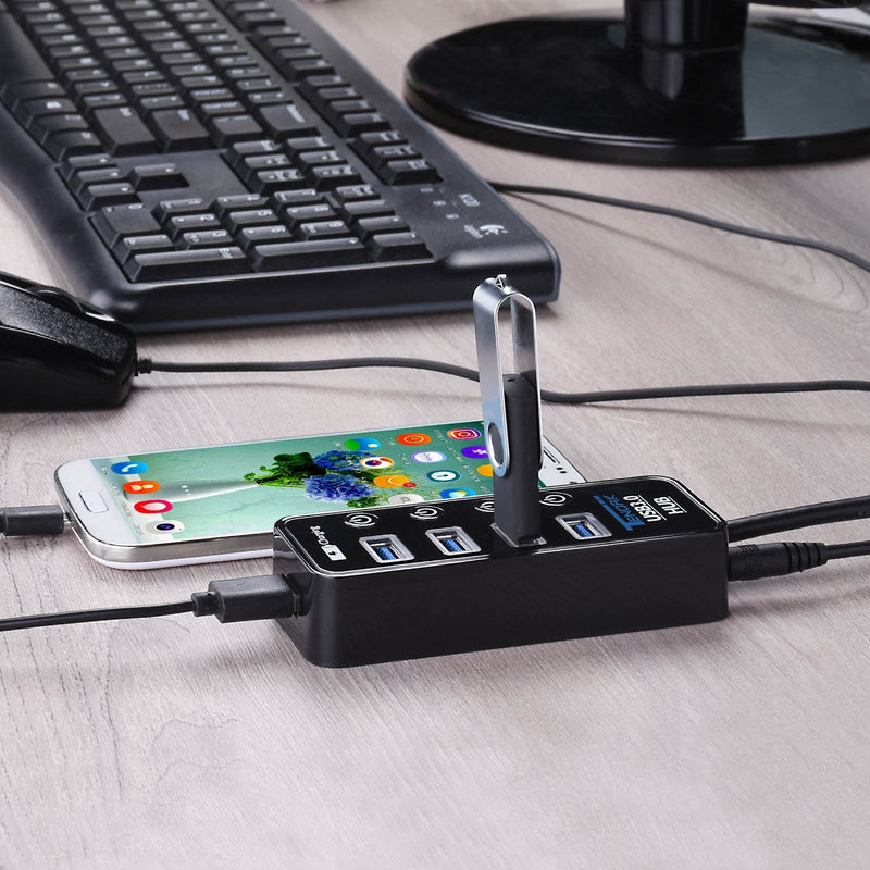 [Australia - AusPower] - USB 3.0 Hub, Tendak USB Hub with 4 USB 3.0 Data Ports + 1 USB Smart Charging Port and Power Supply Adapter with Individual On/Off Port Switches for PS4 Pro PS4 Slim Xbox One 