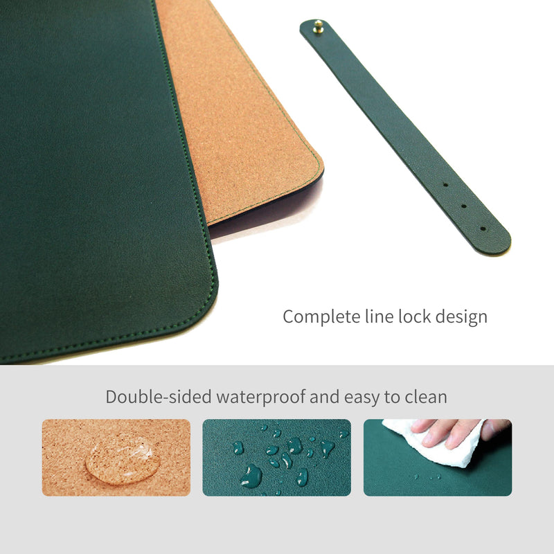 [Australia - AusPower] - RENMTURE Dual-Sided Desk Pad,Natural Cork & PU Leather Large Mouse mats for Office and Home Work,Desk Protector Non-Slip (36"x17",Dark Green+Cork ) Dark Green 