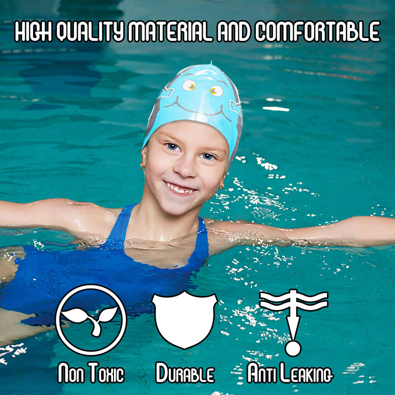 [Australia - AusPower] - Water Gear Critter Cap - Extremely Durable Swimming Cap for Kids - Great for Improving Swimming Skills and Instilling Confidence in The Water - Long-Lasting Toddler Swimming Cap BLUE FISH 