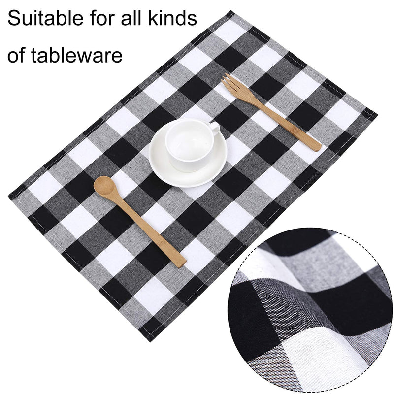 [Australia - AusPower] - Aneco 4 Pack Buffalo Plaid Placemats Checkered Place Mats Double Layer Placemats 13 x 19 Inches Decorative Kitchen Cotton Table Placemats, Black and White 