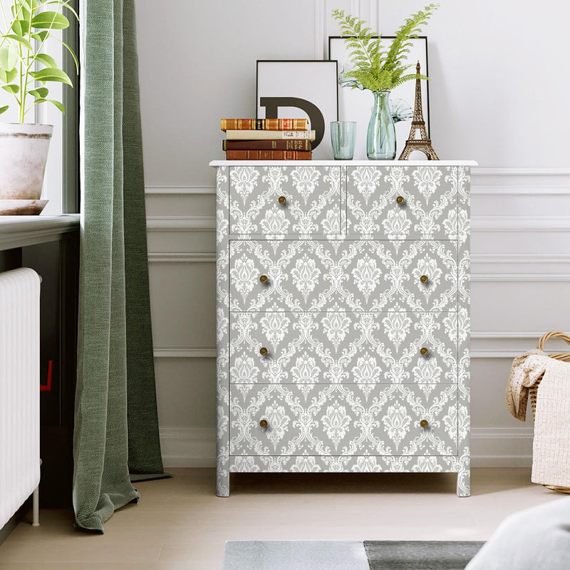 [Australia - AusPower] - Micpolo Peel and Stick Wallpaper Grey and White Contact Paper for Cabinets and Drawers Damask Wallpaper Removable Grey Peel and Stick Wallpaper for Bedroom Bathroom Shelf Liner Wall Decor 17.7"Ã—78" 17.7"X78" 