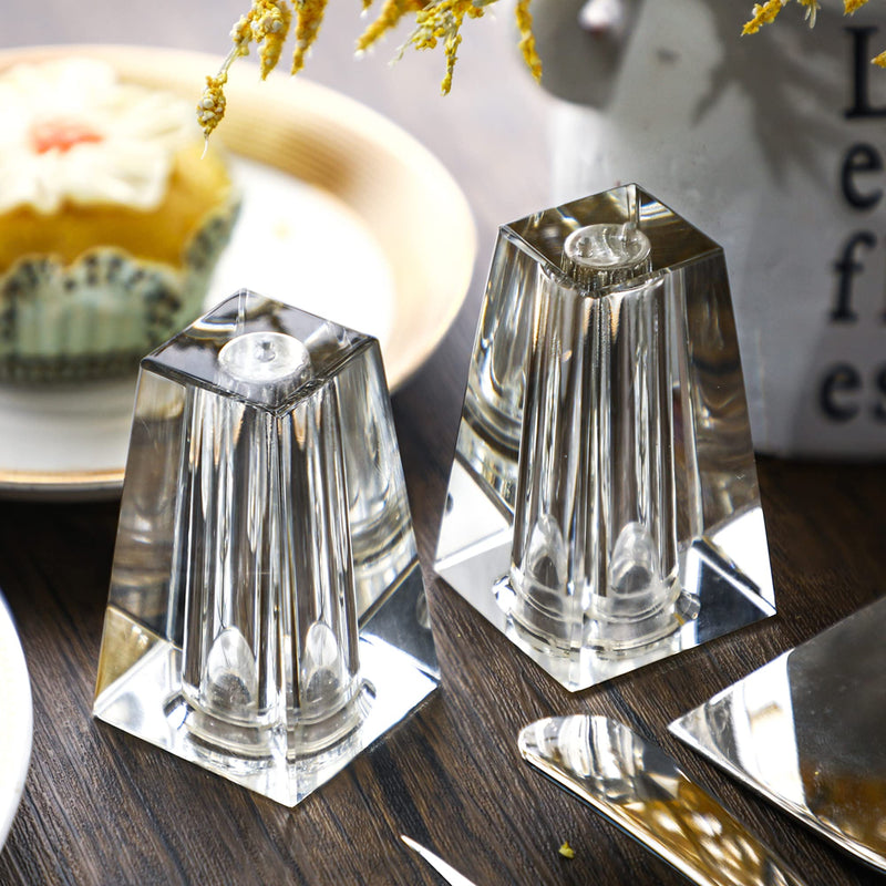 [Australia - AusPower] - Set 2 Mini Crystal Salt & Pepper Shakers Set,Modern Art Glass Kitchenware Ornaments,Essential Dining Table Refillable Tool Creative Housewarming Gift 