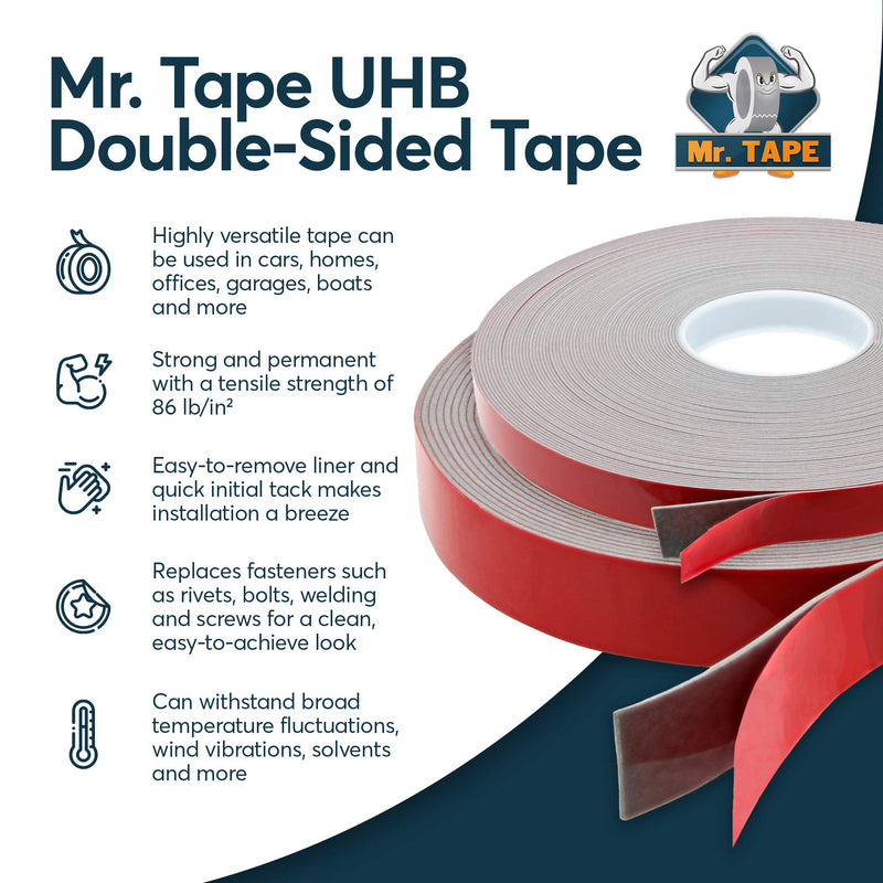 [Australia - AusPower] - Mr. Tape Double Sided Tape Heavy Duty, (1/2" x15') Multipurpose Adhesive Mounting Tape, Industrial-Strength, Double-Sided Adhesive Tape for Cars, Boats, Carpets, UHB Tape, Indoor-Outdoor 1/2" x 15' 