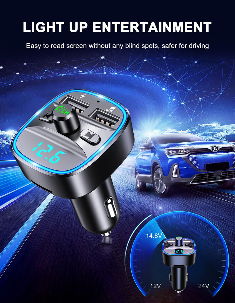 [Australia - AusPower] - [Upgraded] COMSOON Bluetooth FM Transmitter for Car, Bluetooth Car Adapter MP3 Player FM Transmitter, Hands-Free Calling, Dual USB Ports (5V/2.4A & 1A), LED Screen, Support SD/TF Card USB Flash Drive 
