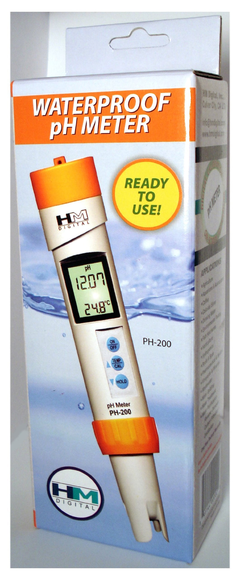[Australia - AusPower] - HM Digital PH-200 Waterproof Temperature PH Meter, 3.3&quot x 8.5&quot x 2&quot, White 