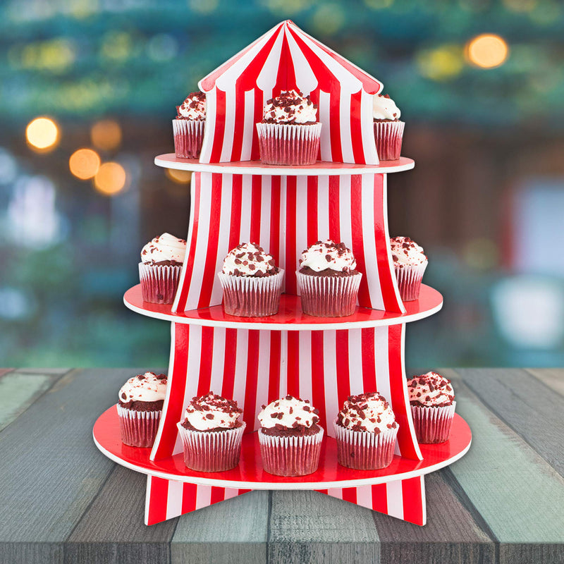 [Australia - AusPower] - 3 Tier Cupcake Foam Stand with Circus Carnival Tent Design for Desserts, Birthdays, Decorations 