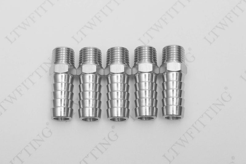 [Australia - AusPower] - LTWFITTING Bar Production Stainless Steel 316 Barb Fitting Coupler/Connector 1/2" Hose ID x 1/4" Male NPT Air Fuel Water (Pack of 5) 
