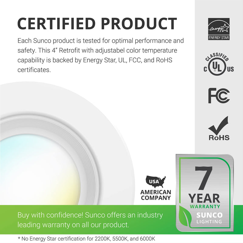 [Australia - AusPower] - Sunco Lighting 4 Inch LED Can Lights Retrofit Recessed Lighting, Selectable 2700K/3000K/3500K/4000K/5000K Dimmable, Baffle Trim, 11W=40W, 660 LM, Replacement Conversion Kit, UL Energy Star 4 Pack 5 Cct in One (27k,3k,35k,4k,5k) 