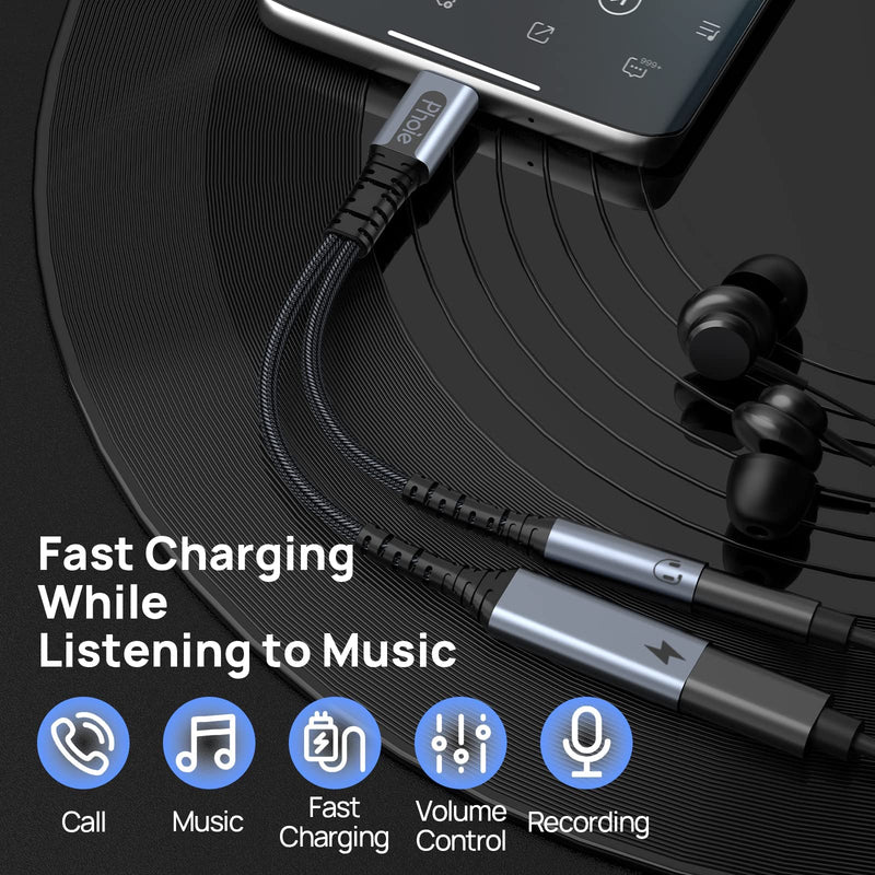 [Australia - AusPower] - USB C to 3.5mm Audio Adapter and Charger, USB C Headphone Adapter Jack with 60W Fast Charger, Dongle Cable USB Type-C to Aux Phone/Tablet/Laptop for Samsung S22 S21 S20 Ultra, Google Pixel 6 5 4 XL 