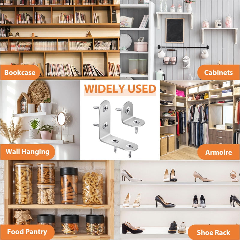 [Australia - AusPower] - MAPVOLUT 32 PCS L Bracket, Heavy Duty L Brackets for Wood Shelves, with 100* Screws, 90 Degree Stainless Steel Corner Angle Bracket Metal Shelf Brackets Corner Cabinet, 16*(1.6x1.6in), 16*(0.8x0.8in) 