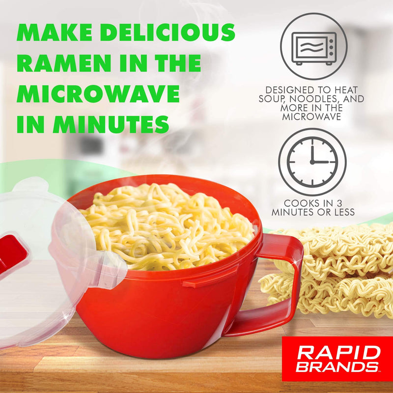 [Australia - AusPower] - Rapid Cup Noodle/Soup Bowl | Microwave Soup & Noodles in Minutes | Perfect for Dorm, Small Kitchen, or Office | Dishwasher-Safe, Microwaveable, & BPA-Free Red 