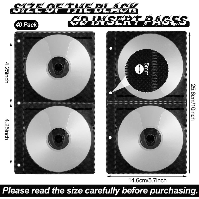 [Australia - AusPower] - 40 Sheets CD Sleeves Binder 3 Ring CD Insert Pages CD Binder Sheets CD/DVD Storage Binder Holds for DVDs CDs Blue Rays and Video Games, 5.75 x 10 inch 